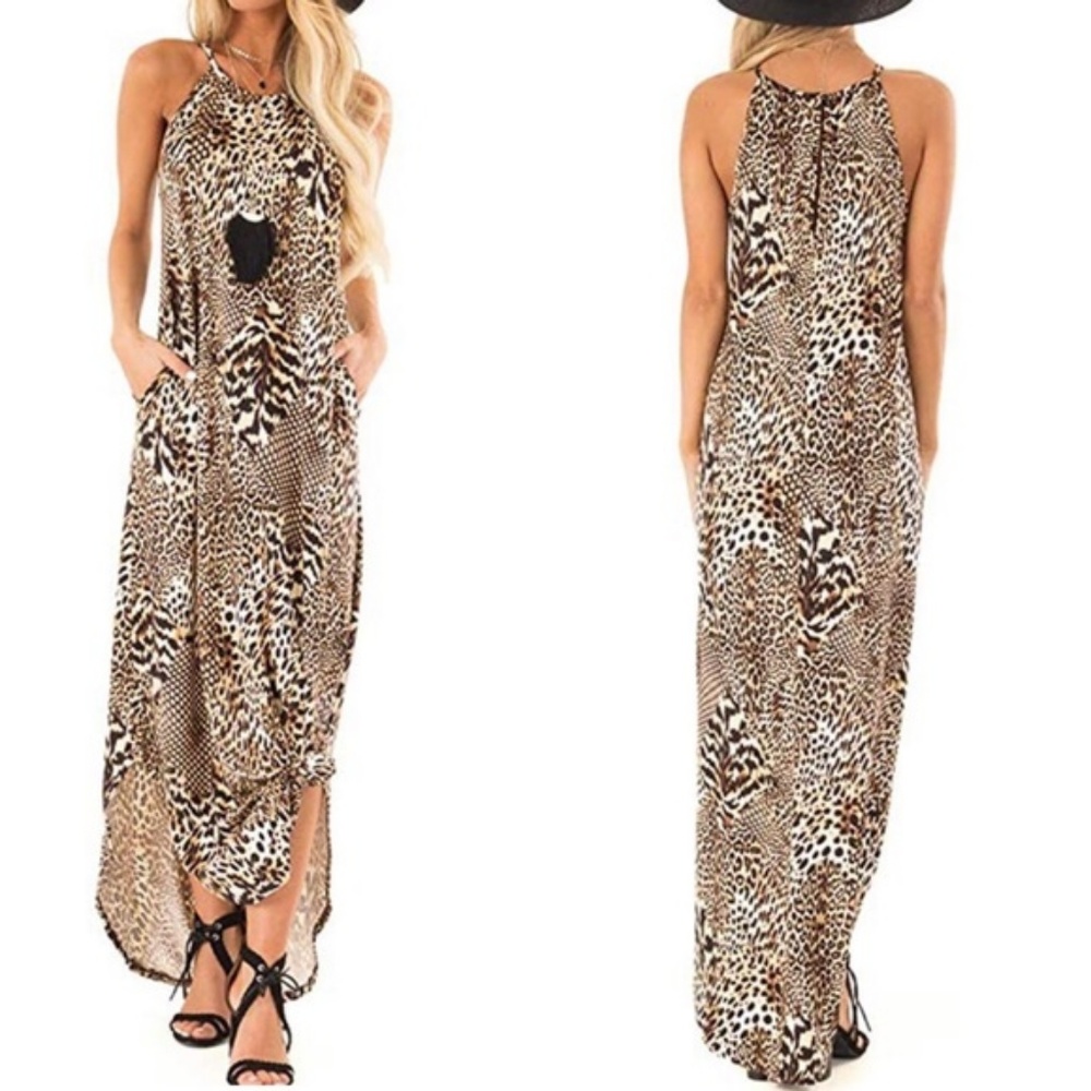 Leopard Print Maxi Dress - Brown